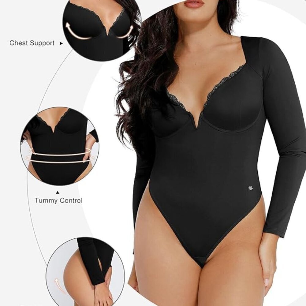 Popilush Lace Shapewear Bodysuit Long Sleeve